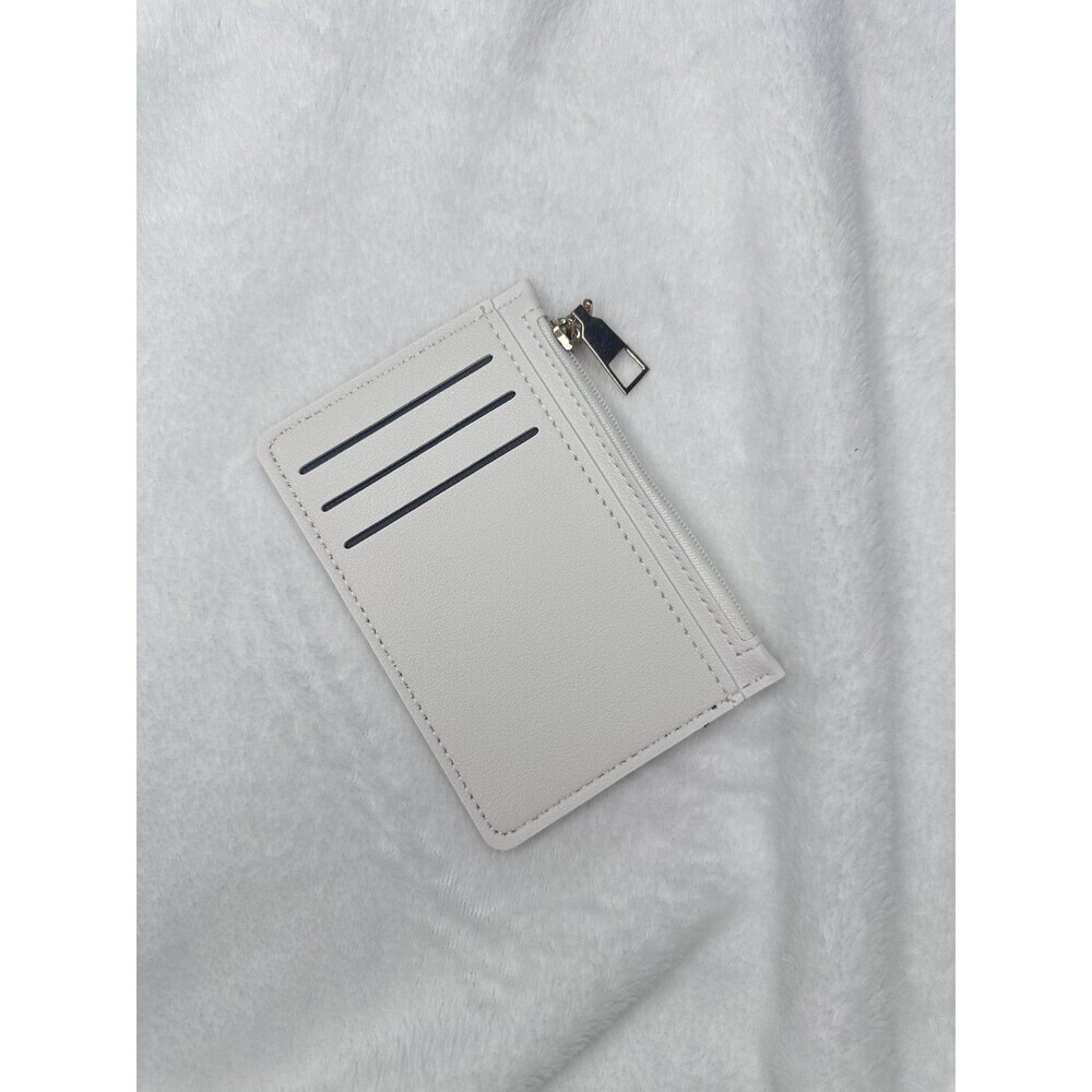 Card Wallet Womens One Size White Faux Leather Zip Around Credit Card Holder